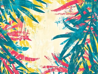 Poster - Tropical leaves frame on grunge background for summer designs
