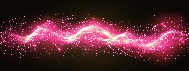 Poster - Pink glowing wave of particles on black background for digital art