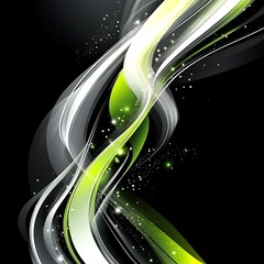 Poster - Abstract green and white swirling lines on black background for digital art
