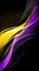 Poster - Abstract gold and purple waves on a dark background with sparkles, for digital art