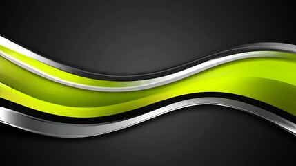 Poster - Abstract green and silver wave design on dark background