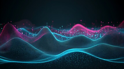 Fototapete - Abstract digital wave data flow dark background visualization