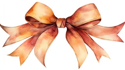 Watercolor Illustration Of A Brown Ribbon Bow