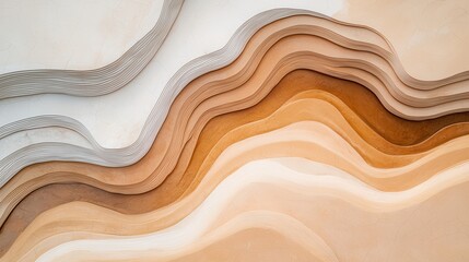 Poster - Abstract landscape art with flowing curves and warm earth tones in beige, cream, and terracotta shades on a textured surface