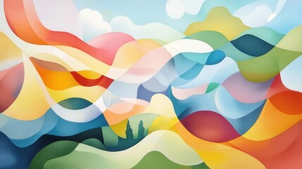 Poster - Abstract Landscape with Vibrant Colors and Fluid Shapes Representing Nature's Beauty and Serenity