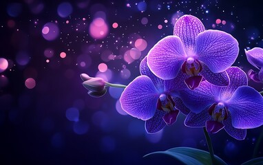 Aufkleber - Purple orchids blooming at night with bokeh background, ideal for spa backdrop