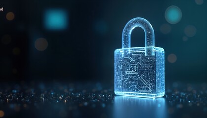 Poster - transparent padlock glows with digital circuits. advanced security concept. modern tech design. glow
