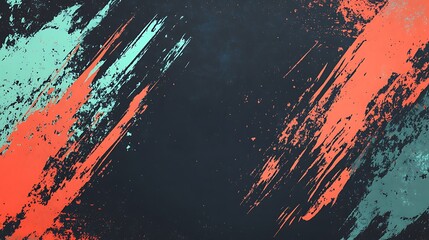 Poster - Diagonal teal and coral paint strokes on dark textured background for graphic design