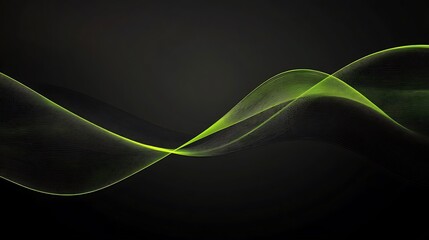 Poster - Abstract green wave flow on dark background, digital art design element