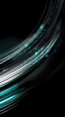 Poster - Abstract teal & gray curves with sparkles on black background, for digital art