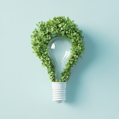 Poster - Light Bulb Surrounded by Green Leaves Representing Eco-Friendly Ideas and Sustainable Energy Solutions for a Greener Future