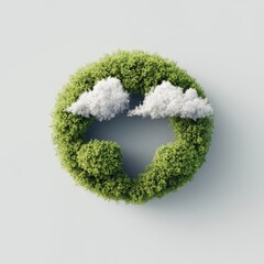 Poster - Lush Green Nature Circle with Compact Clouds on Soft Background for Eco-Friendly Designs