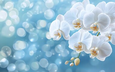 Aufkleber - White orchids on a sparkling blue background