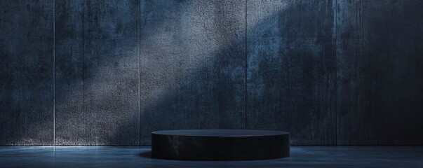 Aufkleber - Empty black podium illuminating concrete wall in studio