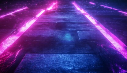 Poster - Futuristic Neon Abstract, vibrant blue and purple lines illuminate a dark surface, embodying digital technology and innovation.