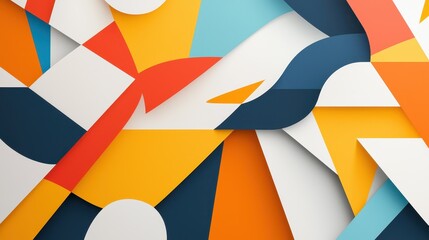Poster - Abstract Colorful Geometric Shapes Composition with Bright Blues, Oranges, Whites, and Yellows for Modern Design Projects