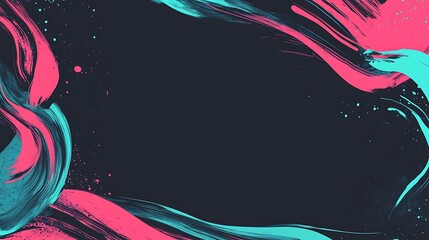 Poster - Abstract pink & teal paint swirls on dark backdrop, ideal for presentations or website banners
