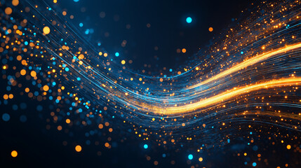 Wall Mural - Abstract Cosmic Dance:  A swirling, dynamic abstract art piece with golden trails of light resembling celestial bodies. The intricate design suggests a cosmic dance of energy and matter.