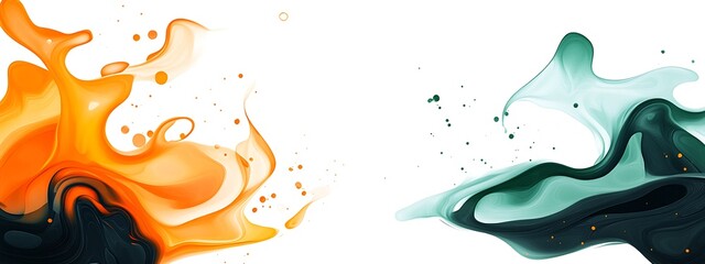 Poster - Abstract orange and green liquid splashes on white for modern art or design