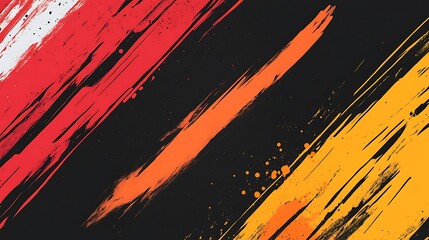 Poster - Diagonal brushstrokes of red, orange, and white on black, for backgrounds