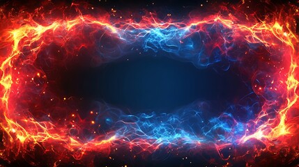 Poster - Red and blue fire frame on dark background for gaming or sci-fi projects