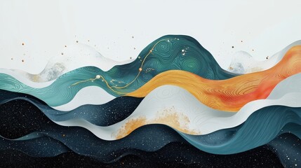 Poster - Abstract Waves with Flowing Lines and Soft Colors Creating a Serene and Dreamy Landscape