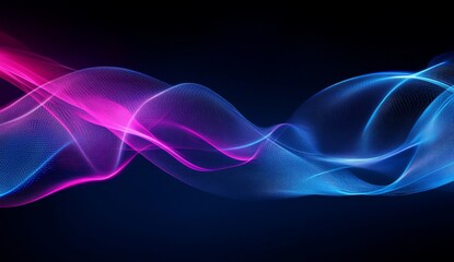 Poster - Futuristic Neon Abstraction, vibrant blue and purple lines illuminate a dark stage, embodying advanced technology and modern design aesthetics