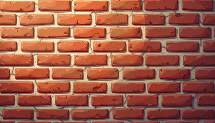 Poster - Detailed illustration of brick wall. Wall composed of many rectangular bricks in warm reddish-brown color with variations in shades, light, shadow effects to create textured look. Mortar between
