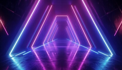 Poster - Futuristic Neon Pathway, abstract blue and purple glowing lines create a dynamic AI-inspired digital landscape on a dark background