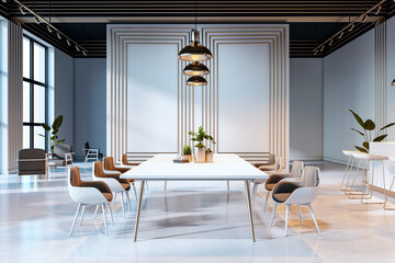 Poster - Modern coworking office interior with elegant furniture and decor. 3D Rendering