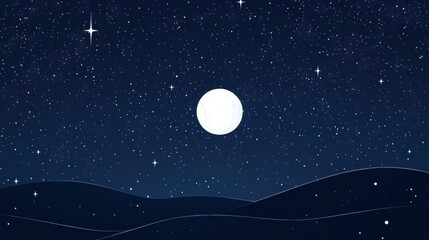 Poster - Experience a beautiful starry night sky illuminated by a full moon over serene hills in a peaceful setting. Generative AI