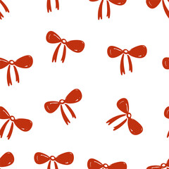 Wall Mural - Seamless hand drawn pattern featuring red bows on a white background for creative cute design vector illustration