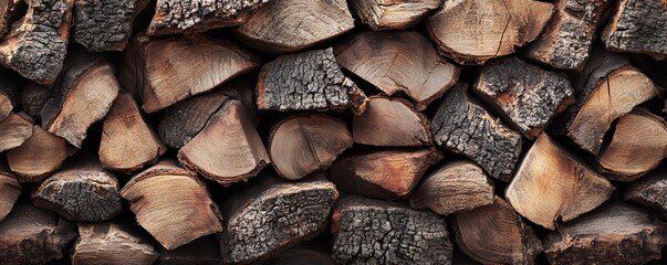 Aufkleber - Stacked firewood creating rustic natural background texture