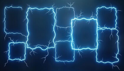 Poster - Electric blue lightning frames shapes. Realistic 3D visual shapes. Abstract design. Powerful energy concept. Geometric graphic design. Creative template. Background template