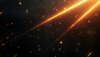 Poster - Abstract design with black background, gold lines, sparkles. Shiny lines, particles create dynamic effect. Modern elegant design suitable for various projects. Looks like illustration graphic