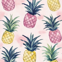 Poster - Vibrant watercolor pineapple pattern ideal for tropical themed decor and design projects. Generative AI