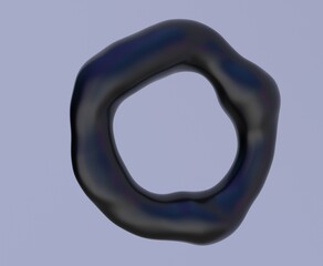 Aufkleber - Black liquid substance of oval shape with a hole in the middle on a grey background. 3D illustration of a strange futuristic organic form.