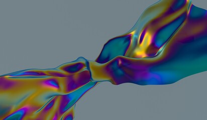 Leinwandbilder - 3D illustration of holographic cloth fluttering in the wind. Abstract background for product presentation.
