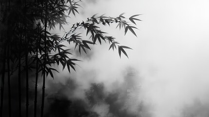  This is a black and white painting of bamboo