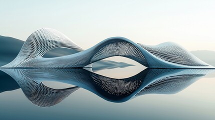 Poster - Futuristic bridge reflecting in calm water.