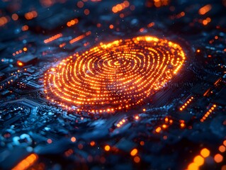 Poster - futuristic digital fingerprint surrounded by glowing security layers and circuits