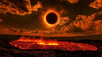 Wall Mural - Breathtaking Solar Eclipse Over Volcanic Landscape at Dusk