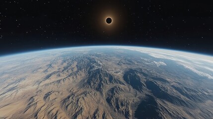 Wall Mural - Stunning Solar Eclipse Viewed from Space Over Earth’s Surface
