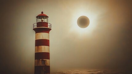 Wall Mural - Striking Solar Eclipse Behind a Solitary Lighthouse at Dusk