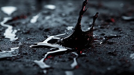 Poster - Black liquid splashing on dark surface with red highlights