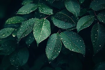 Wall Mural - Water drops, leaf and plant on planet, nature or environment on a background in summer. Earth, droplet or world with morning dew, abstract texture or liquid closeup for sustainability on mockup space 