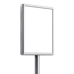 Aufkleber - A blank rectangular billboard with a silver metal frame stands on a tall slender pole suitable for advertising.