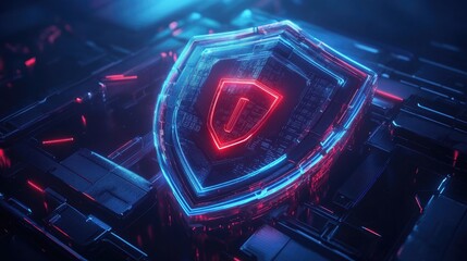 Poster - A conceptual illustration of a shield protecting servers, highlighting cybersecurity and secure technology solutions.