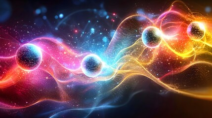 Poster - captivating digital representation of abstract data flows and glowing orb formations a mesmerizing v