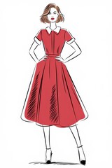 Wall Mural - Fashion illustration of a woman in a red dress